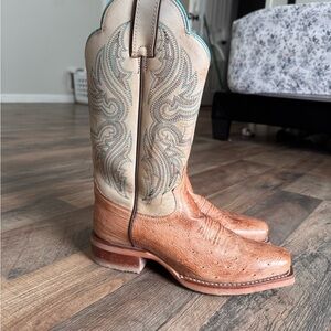 Justin Boots Tan and Cream Leather Cowboy Boots